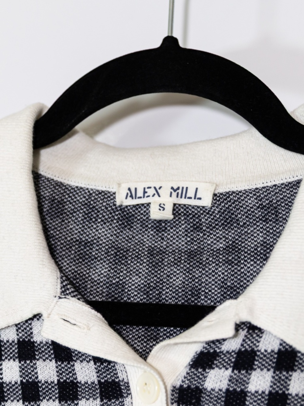 Alex Mill Women's Carl Cotton Cashmere Short Sleeve Polo Sweater Top Gingham S - Picture 2 of 4